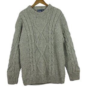 Vintage Artesania Fisherman Sweater Handknit Wool Gray XL Made In Ecuador